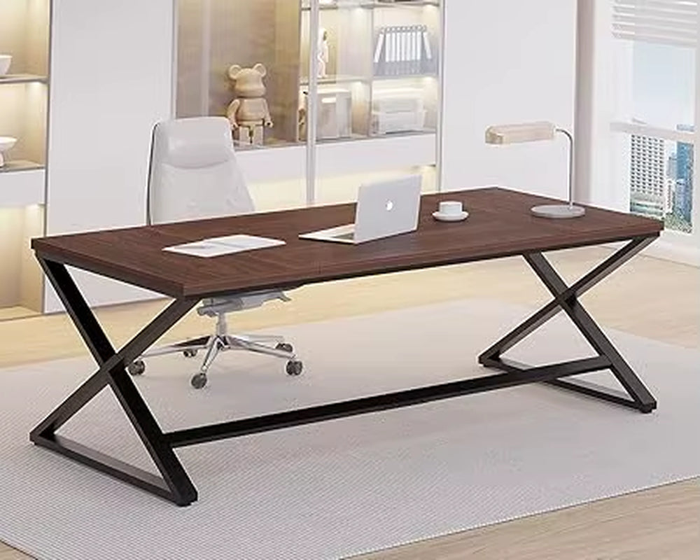 Rustic Large Desk for Home Office, 78.7" Extra Long Computer Desk, Wood Metal Wide Work Desk for Study Writing, Farmhouse Dual