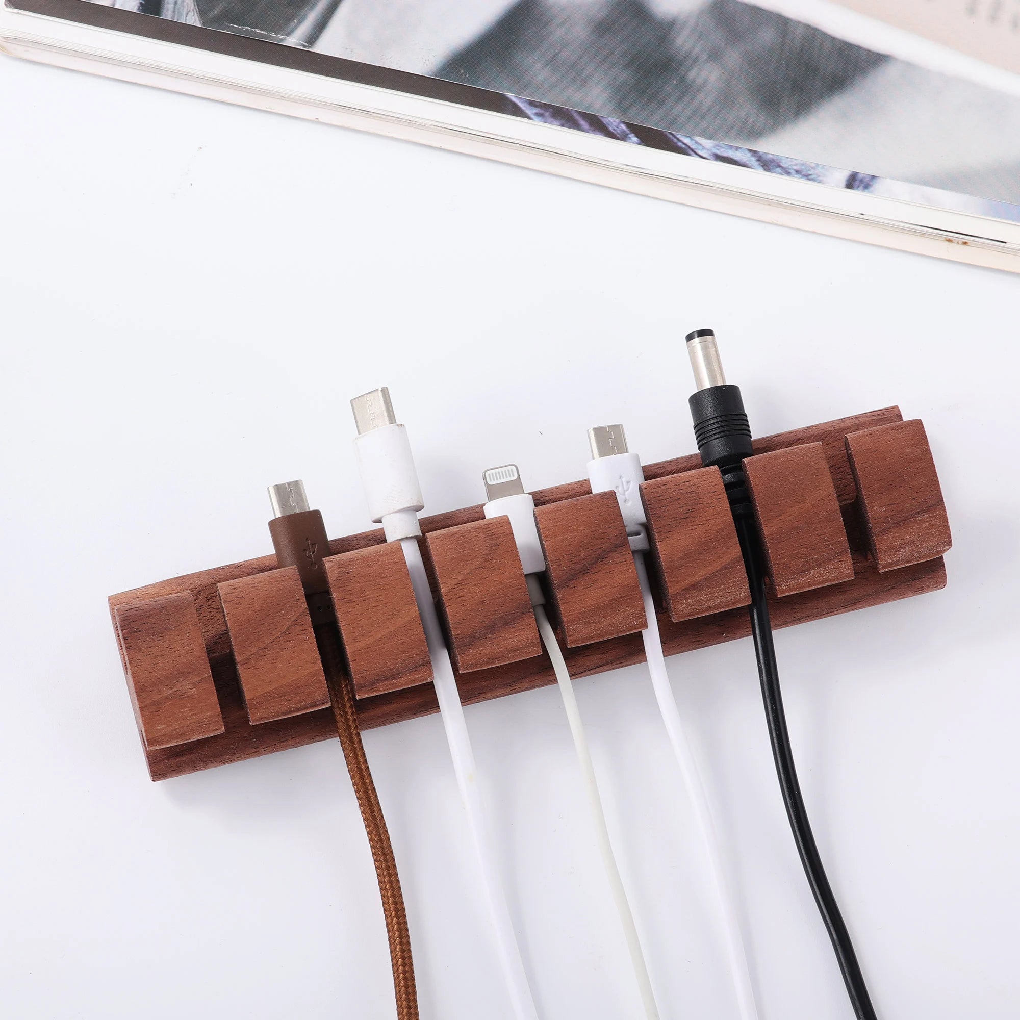 Premium Wooden Cable and Cord Organizer for Desk, Desk Cable Management, Multiple Slots Cable Holder