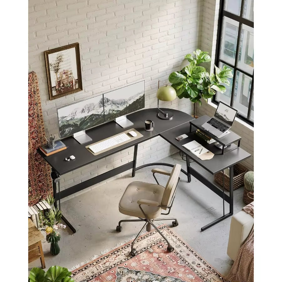 L Shaped Gaming Desk Computer Office Desk 59 Inch Corner Desk with Large Monitor Stand for Home Office Study Writing Workstatio