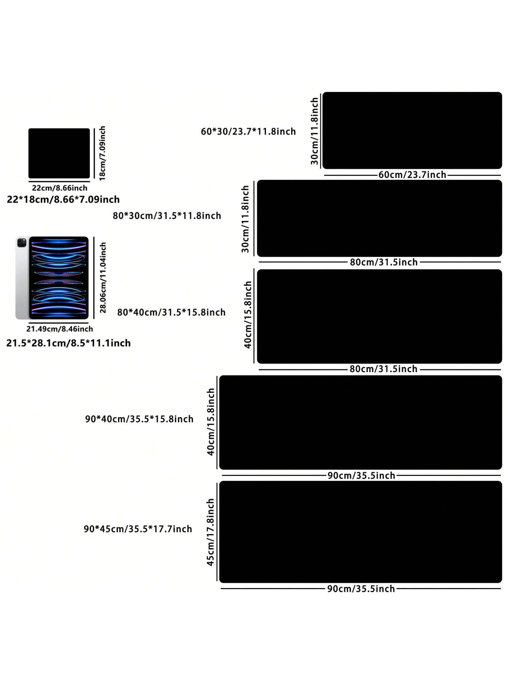 1Pc Large Mouse Pad Black Simple Clean Gaming Mouse Pad Available in 5 Size