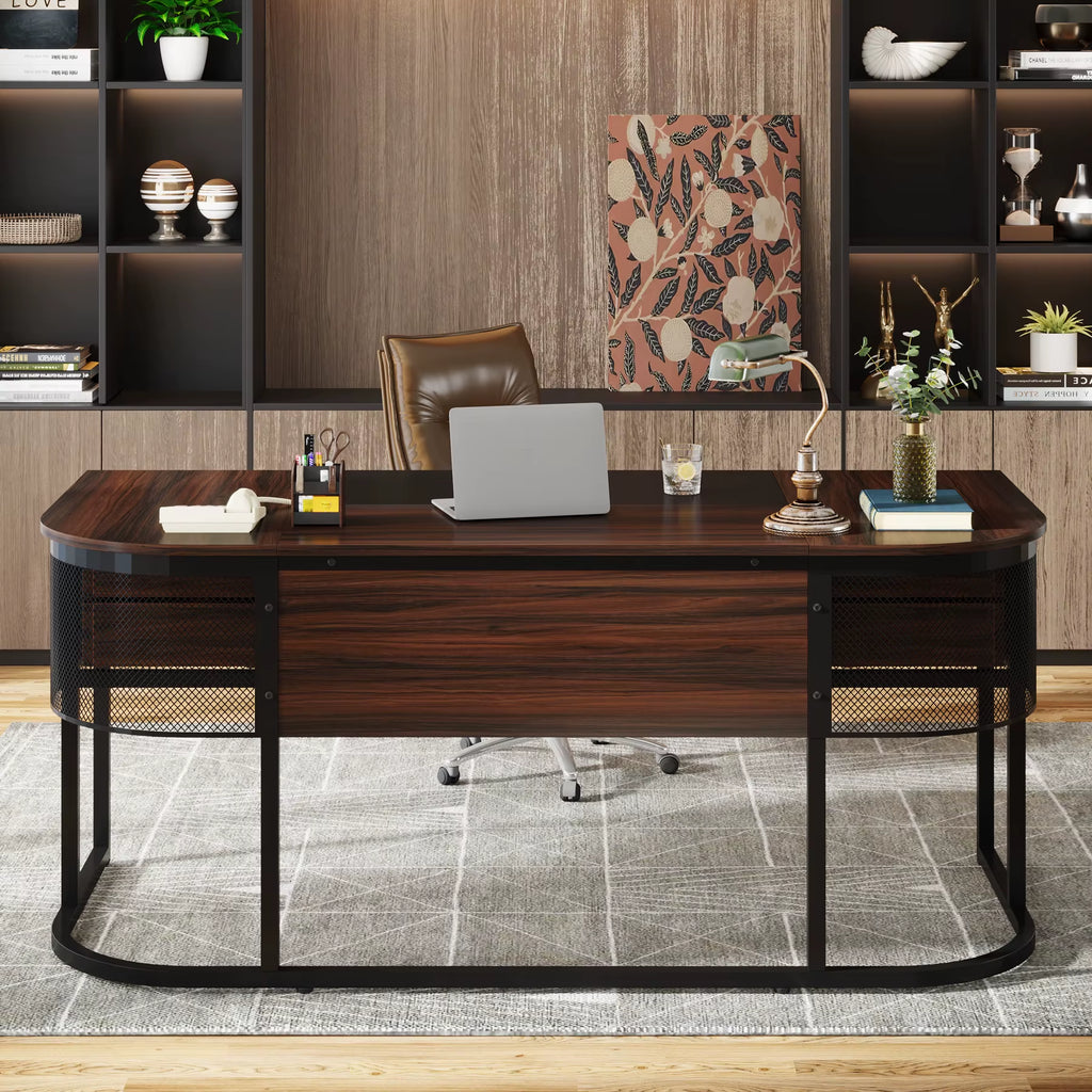 63-Inch Executive Desk with 4 Drawers, Large Office Desk Computer Desk, Business Furniture Desk Workstation