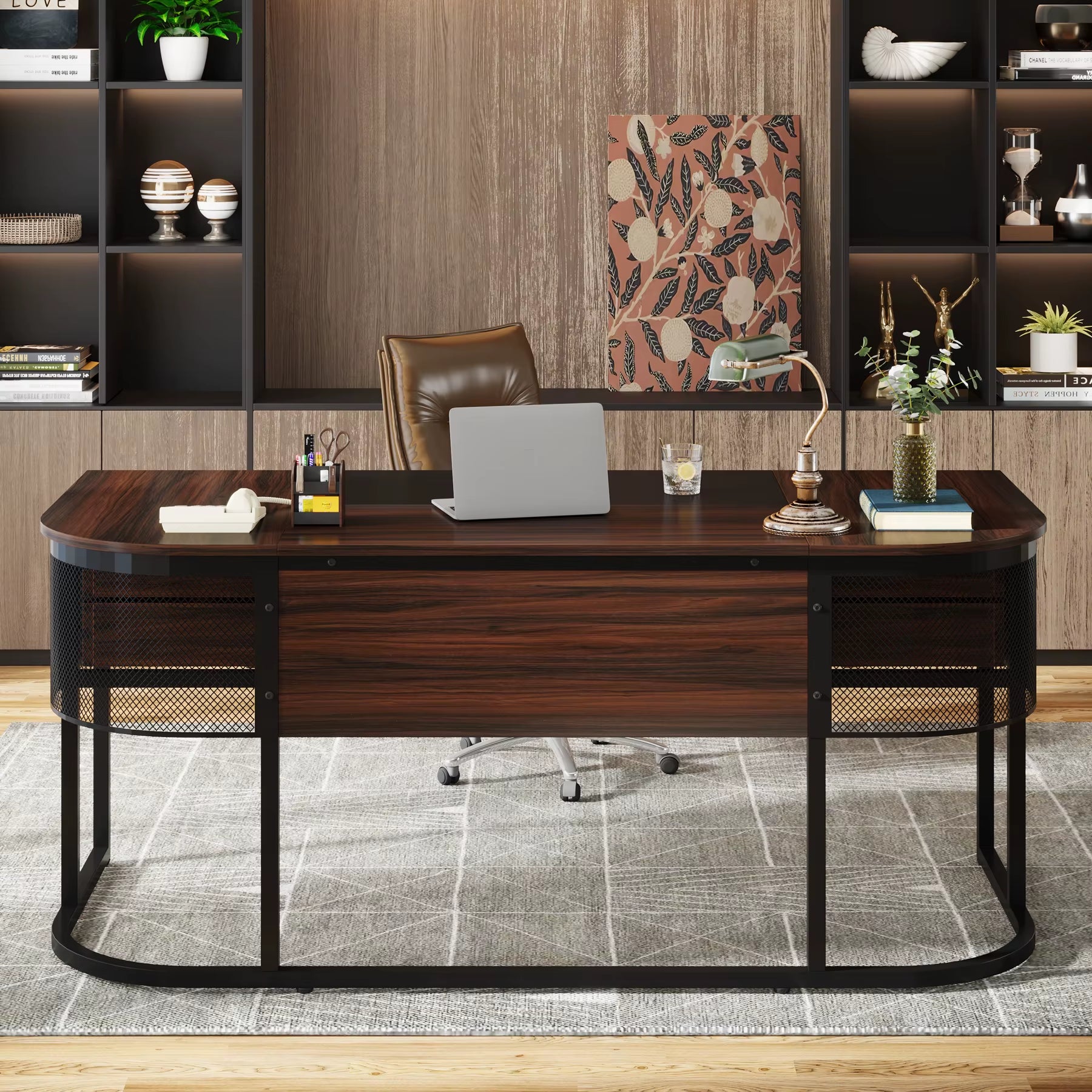 63-Inch Executive Desk with 4 Drawers, Large Office Desk Computer Desk, Business Furniture Desk Workstation