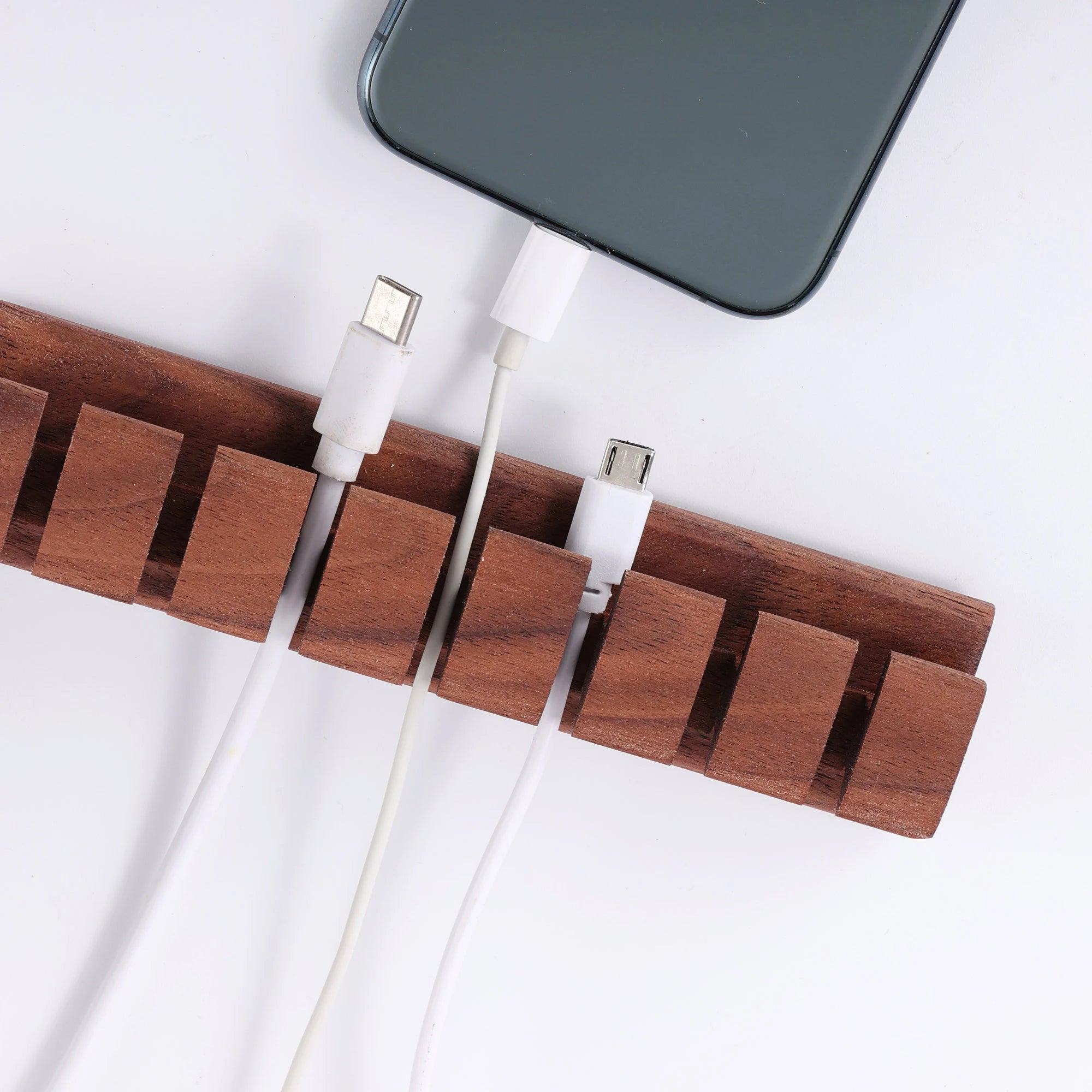Premium Wooden Cable and Cord Organizer for Desk, Desk Cable Management, Multiple Slots Cable Holder