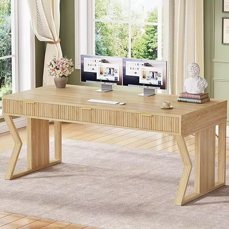 SEDETA 55 Executive Office Desk with 3 Drawers, Home Office Desk with Storage Drawers, Computer Writing Desk Study Table, Natura