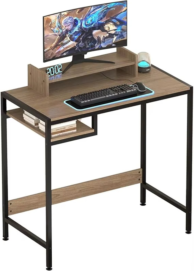 Gaming/Computer Desk - 47” Home Office Small Desk with Monitor Stand, Rustic Writing Desk for 2 Monitors, Adjustable Storage Spa
