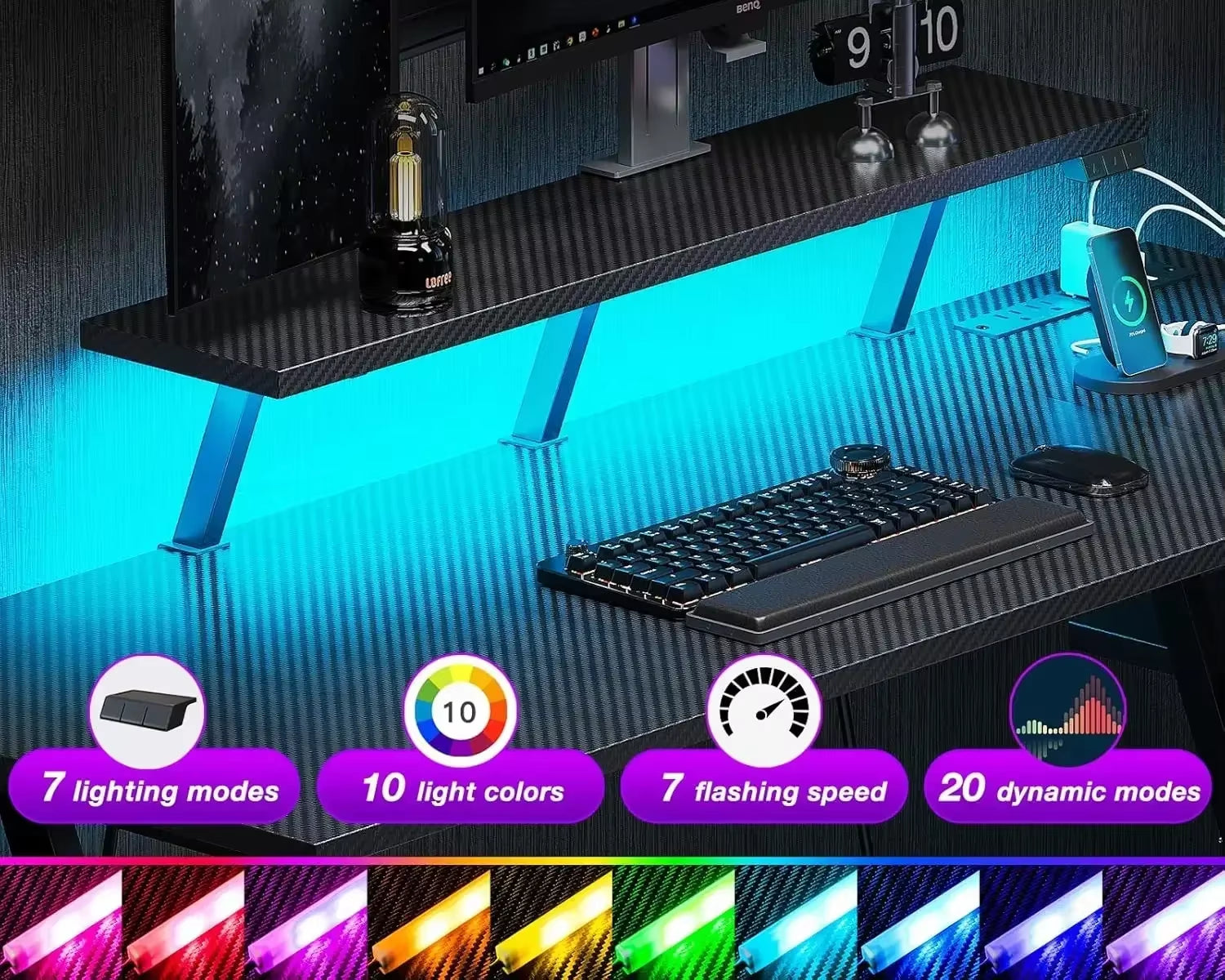 Small Gaming Desk with LED Lights & Power Outlets, 39 Inch L Shaped Gaming Computer Desk with Storage Shelf, Gamer Desk