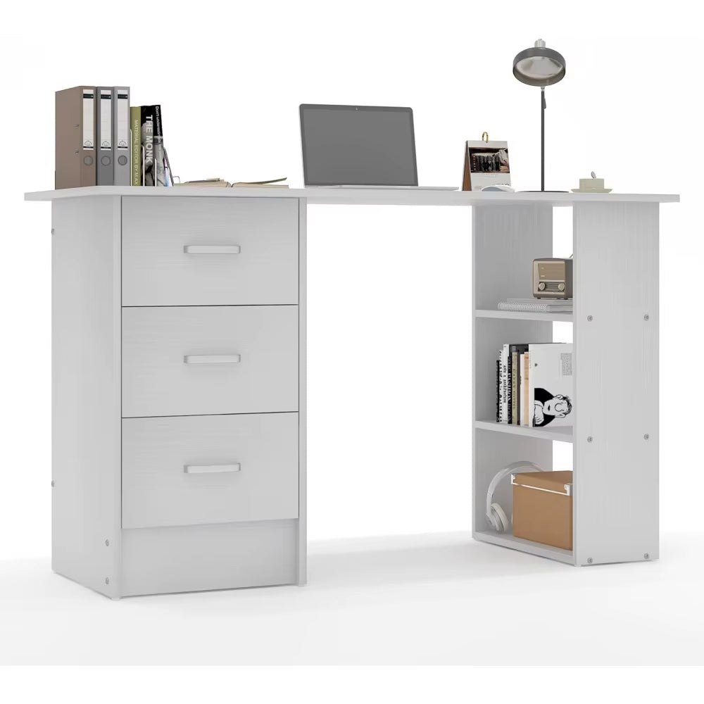 Computer Desk with Drawers,Standing Desk with Storage Racks,Writing Desk for Home Office or Bedroom (White)