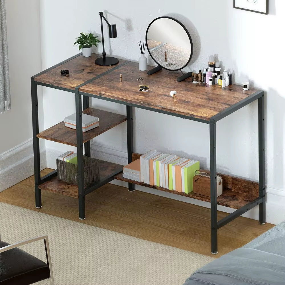Gaming/Computer Desk - 47” Home Office Small Desk with Monitor Stand, Rustic Writing Desk for 2 Monitors, Adjustable Storage Spa