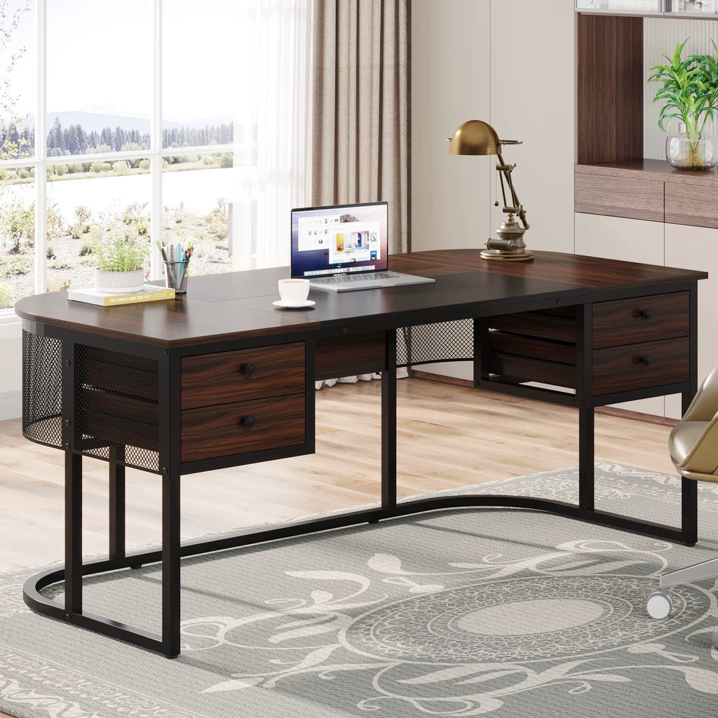 63-Inch Executive Desk with 4 Drawers, Large Office Desk Computer Desk, Business Furniture Desk Workstation