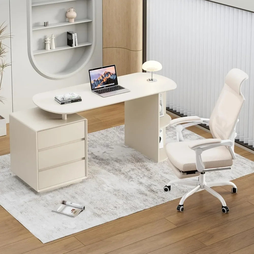 Home Office Desk and Chair Set, Home Office Furniture Sets, Computer Desk with Drawers & Shelves, Ergonomic Office Chair