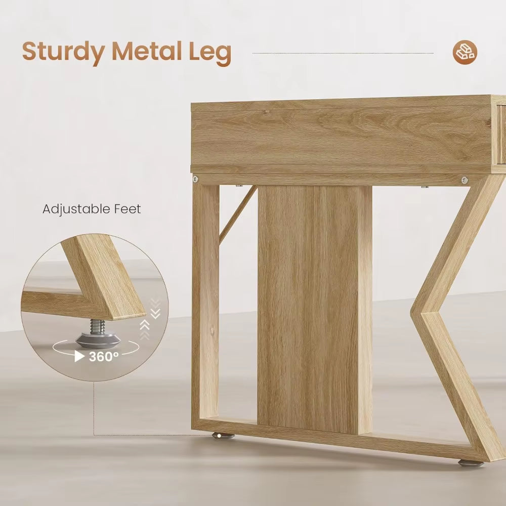 SEDETA 55 Executive Office Desk with 3 Drawers, Home Office Desk with Storage Drawers, Computer Writing Desk Study Table, Natura