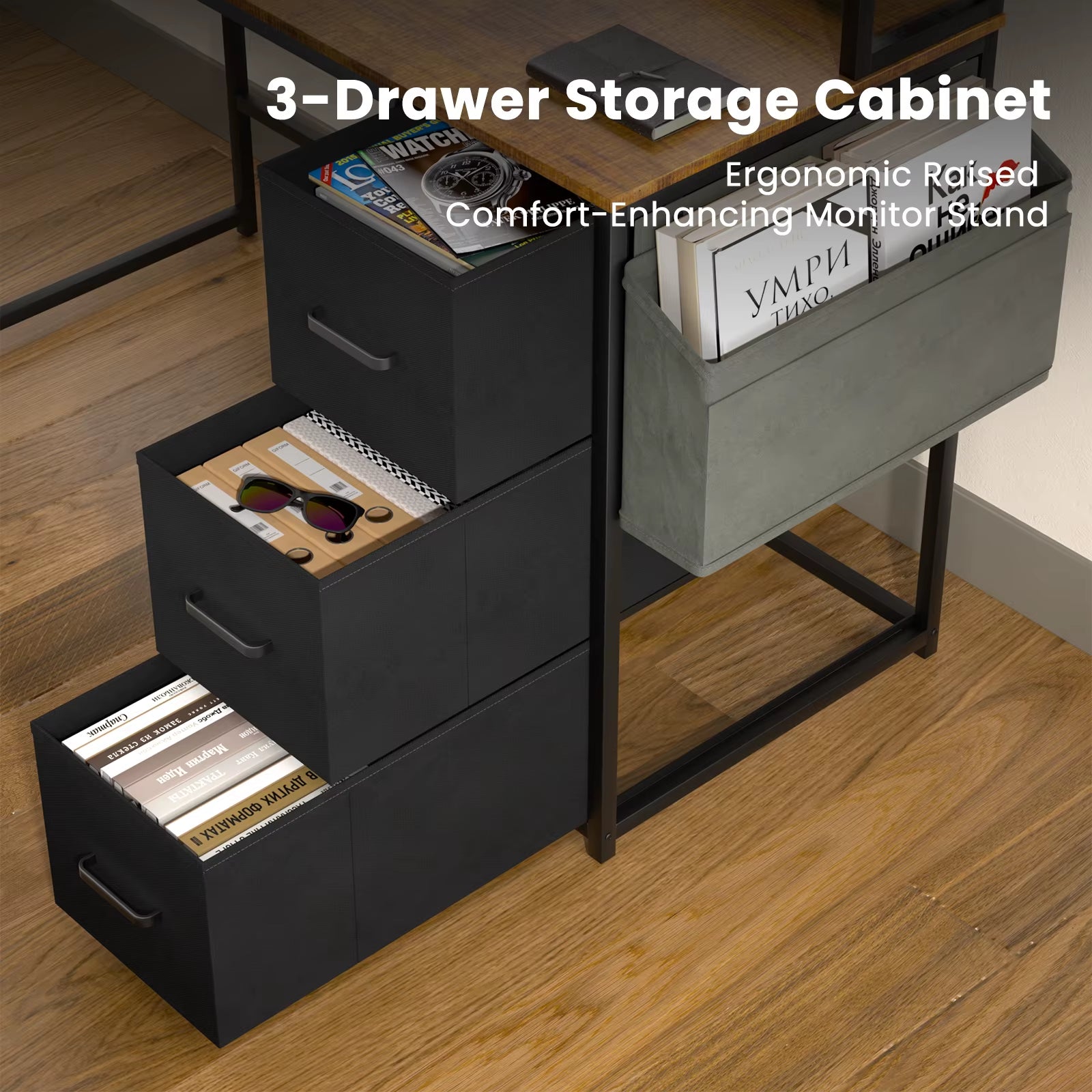 67" L Shaped Gaming Desk, Computer Desk with Power Outlet-Brown