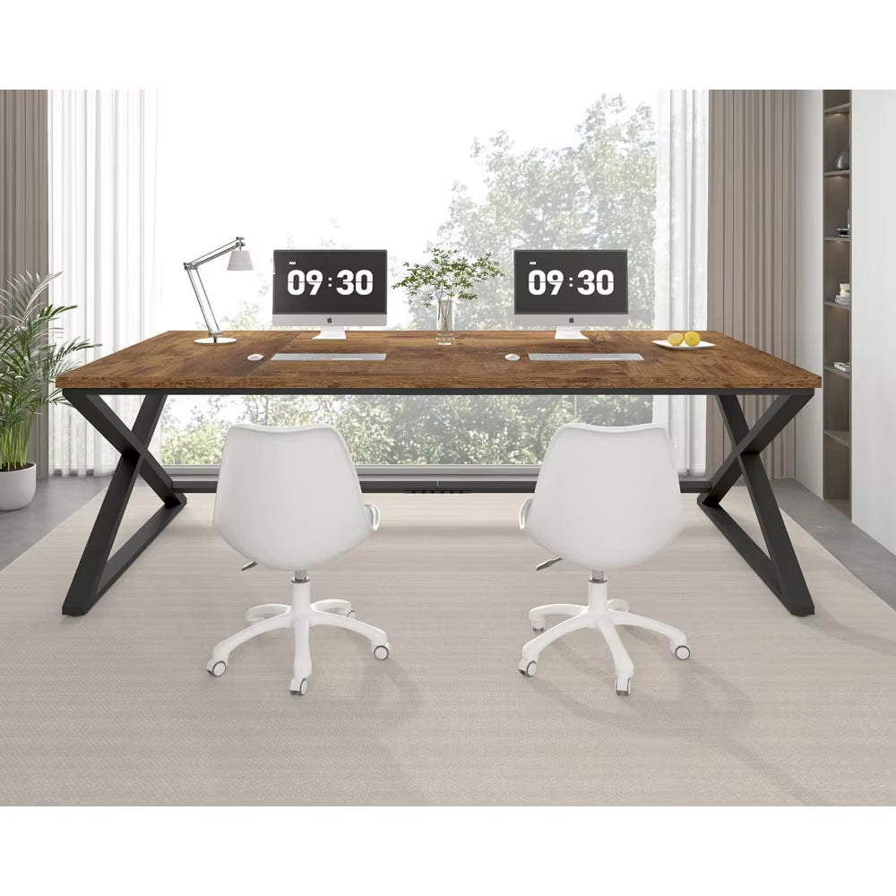 Rustic Large Desk for Home Office, 78.7" Extra Long Computer Desk, Wood Metal Wide Work Desk for Study Writing, Farmhouse Dual