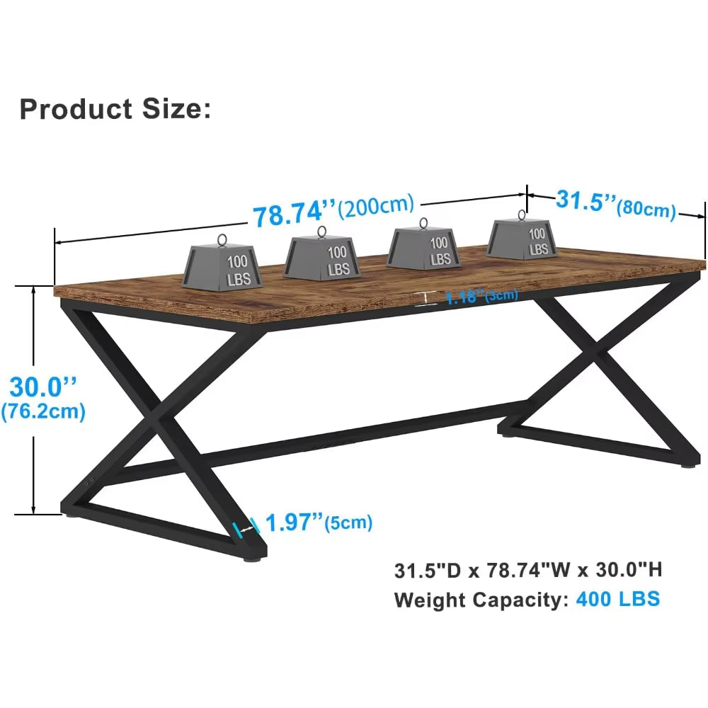 Rustic Large Desk for Home Office, 78.7" Extra Long Computer Desk, Wood Metal Wide Work Desk for Study Writing, Farmhouse Dual