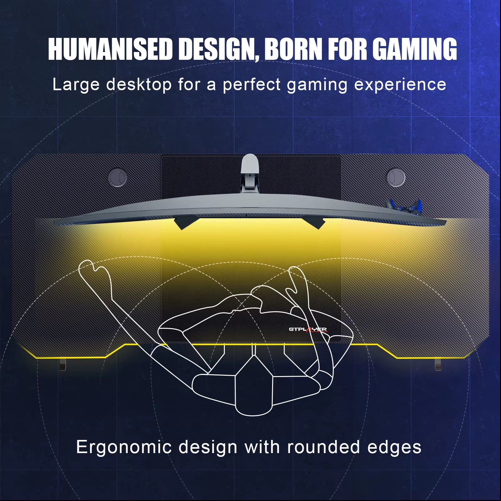 Gaming Desk Computer Desk Sturdy Carbon Fiber Z Frame Large Gaming Table with Headphone Hooks PC Desk