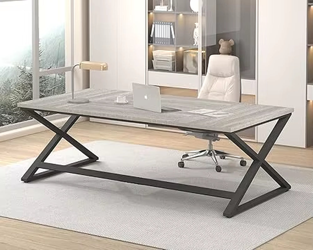 Rustic Large Desk for Home Office, 78.7" Extra Long Computer Desk, Wood Metal Wide Work Desk for Study Writing, Farmhouse Dual