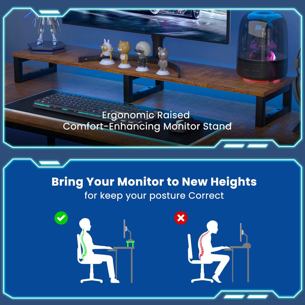 67" L Shaped Gaming Desk, Computer Desk with Power Outlet-Brown