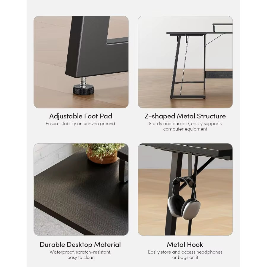 L Shaped Gaming Desk Computer Office Desk 59 Inch Corner Desk with Large Monitor Stand for Home Office Study Writing Workstatio