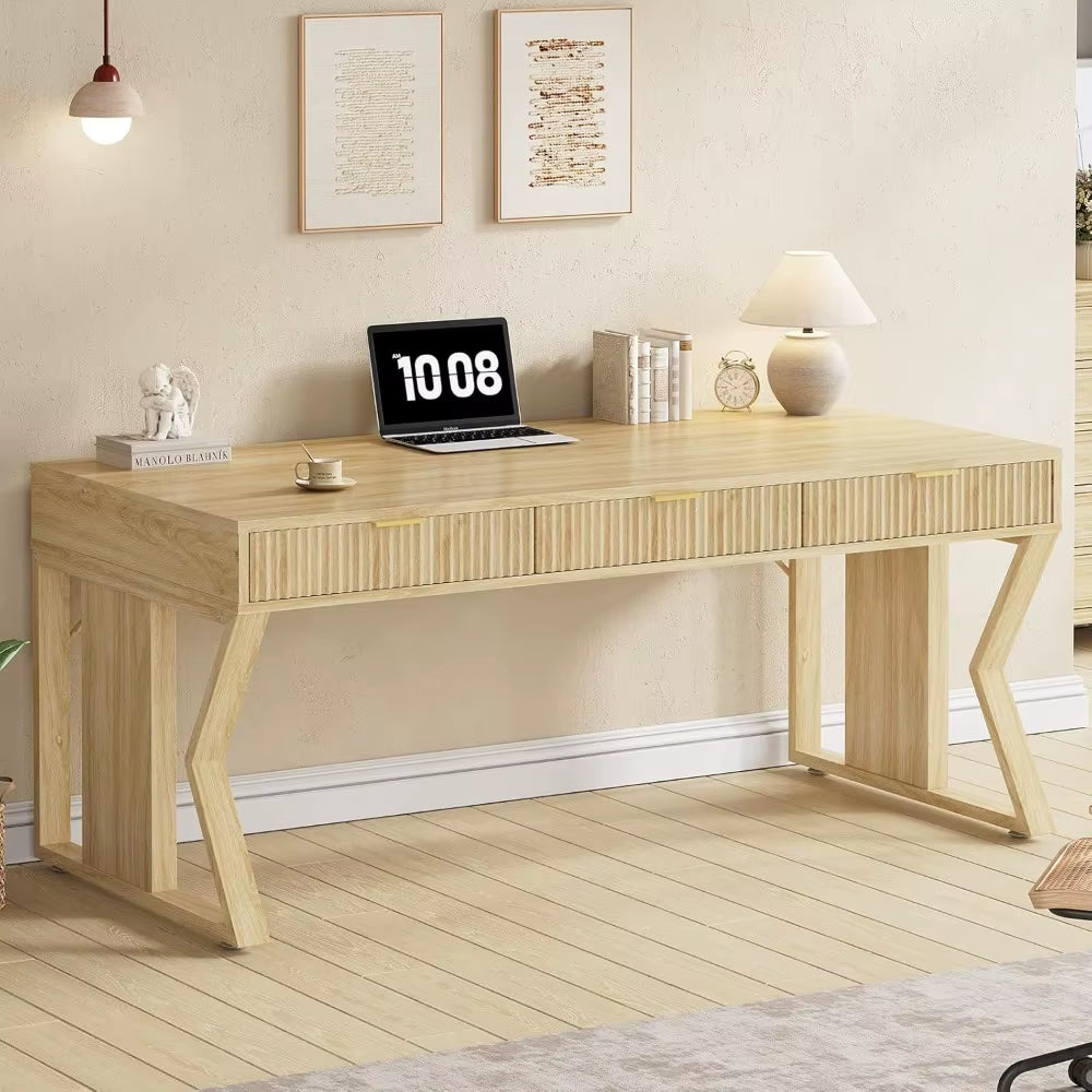 SEDETA 55 Executive Office Desk with 3 Drawers, Home Office Desk with Storage Drawers, Computer Writing Desk Study Table, Natura