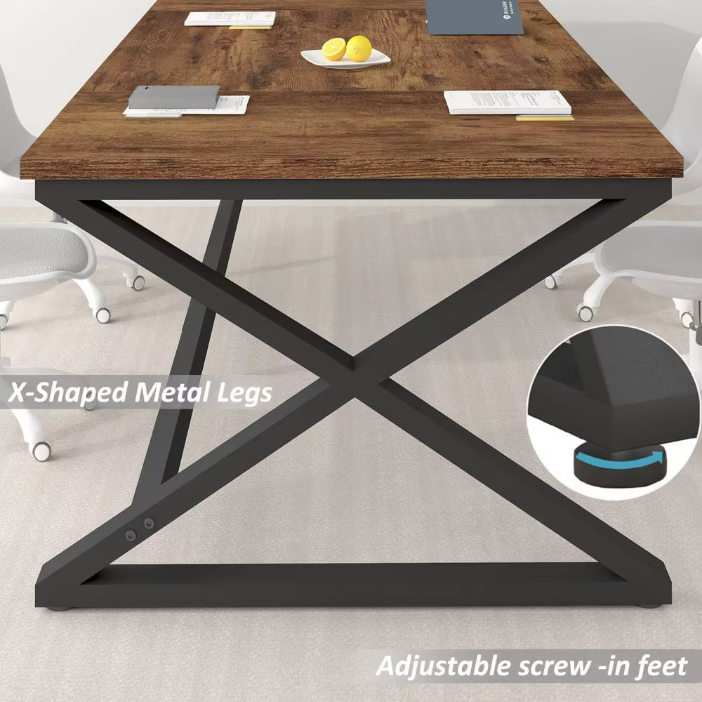 Rustic Large Desk for Home Office, 78.7" Extra Long Computer Desk, Wood Metal Wide Work Desk for Study Writing, Farmhouse Dual