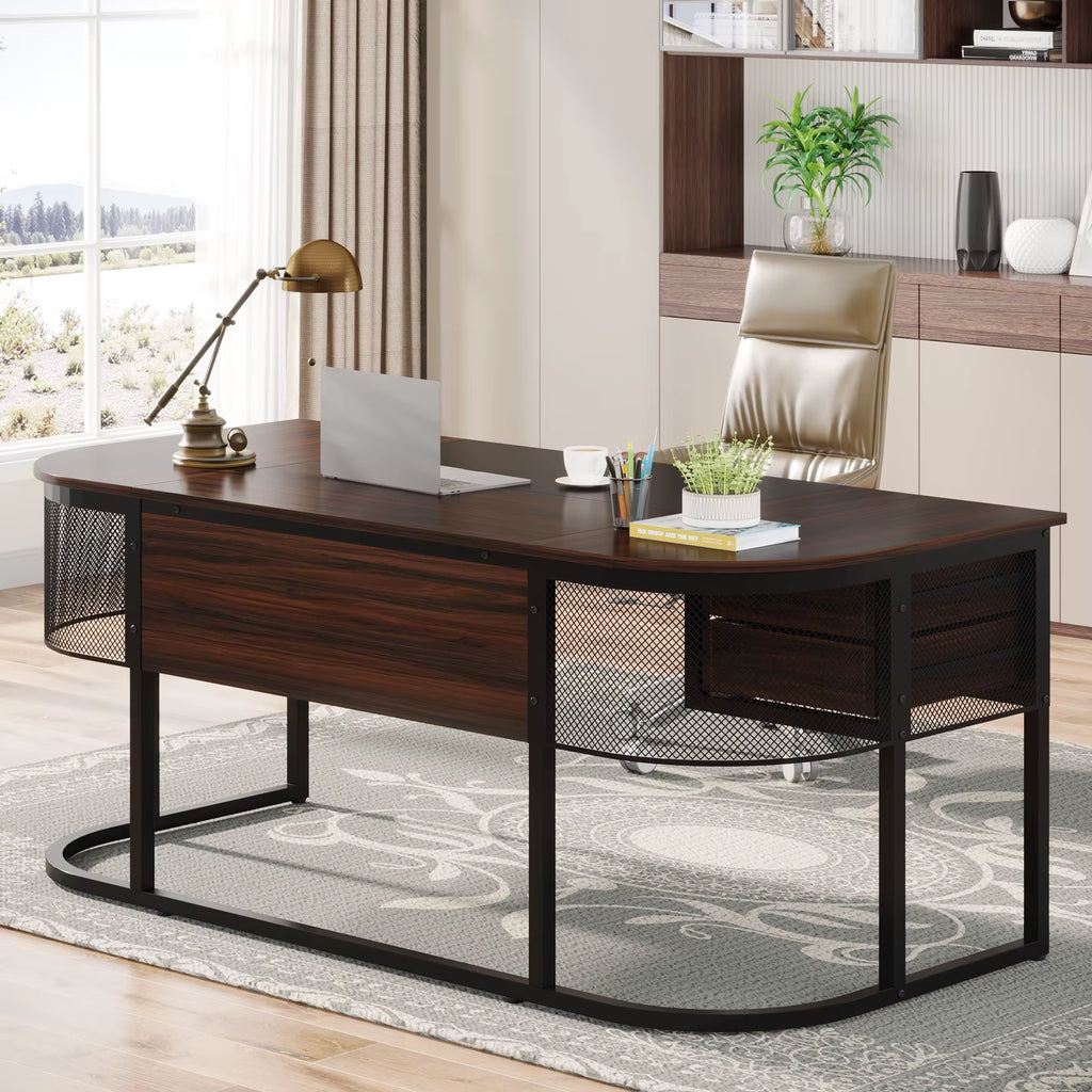 63-Inch Executive Desk with 4 Drawers, Large Office Desk Computer Desk, Business Furniture Desk Workstation