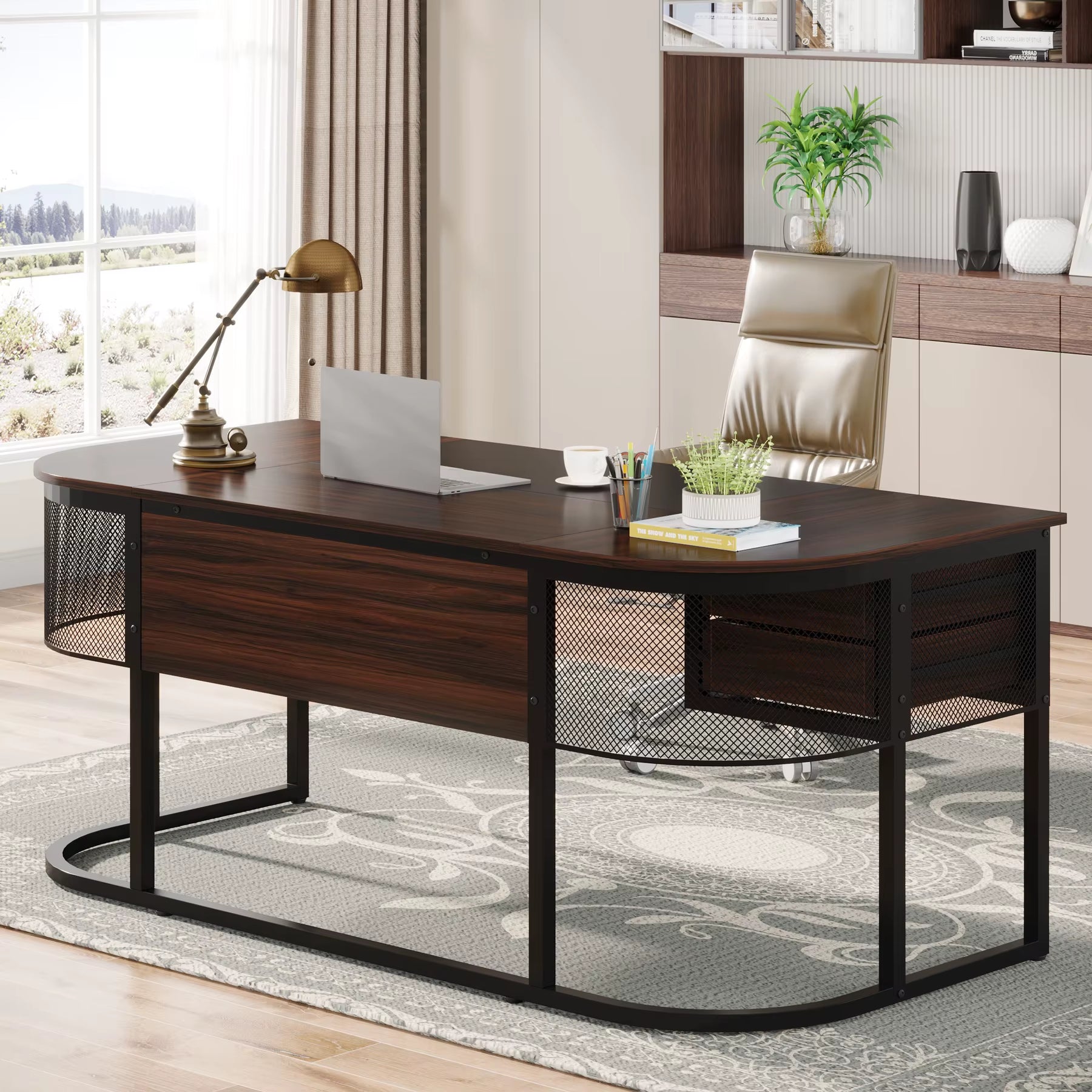 63-Inch Executive Desk with 4 Drawers, Large Office Desk Computer Desk, Business Furniture Desk Workstation