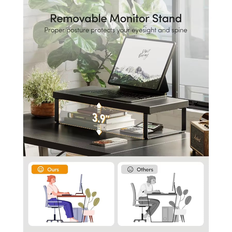 L Shaped Gaming Desk Computer Office Desk 59 Inch Corner Desk with Large Monitor Stand for Home Office Study Writing Workstatio