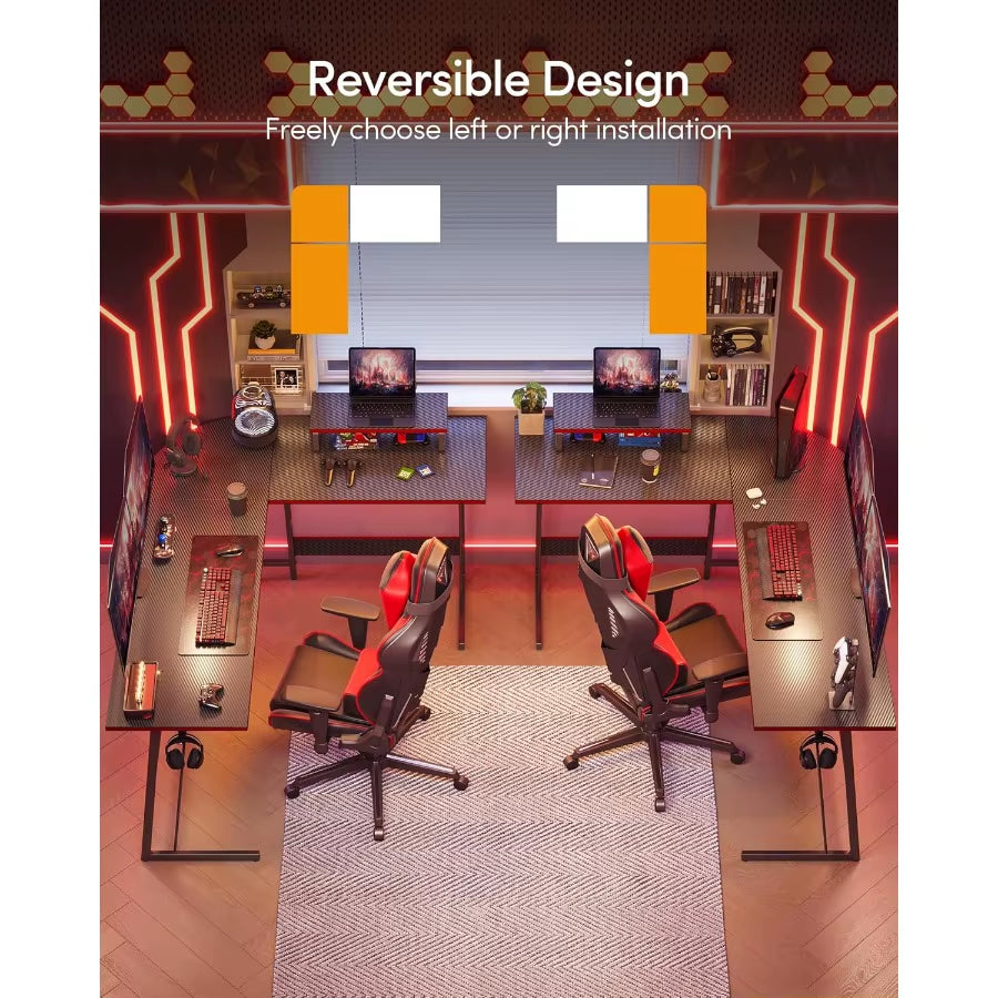 L Shaped Gaming Desk Computer Office Desk with Carbon Fiber Surface 47 Inch Corner Desk with Large Monitor Stand for Home Offic