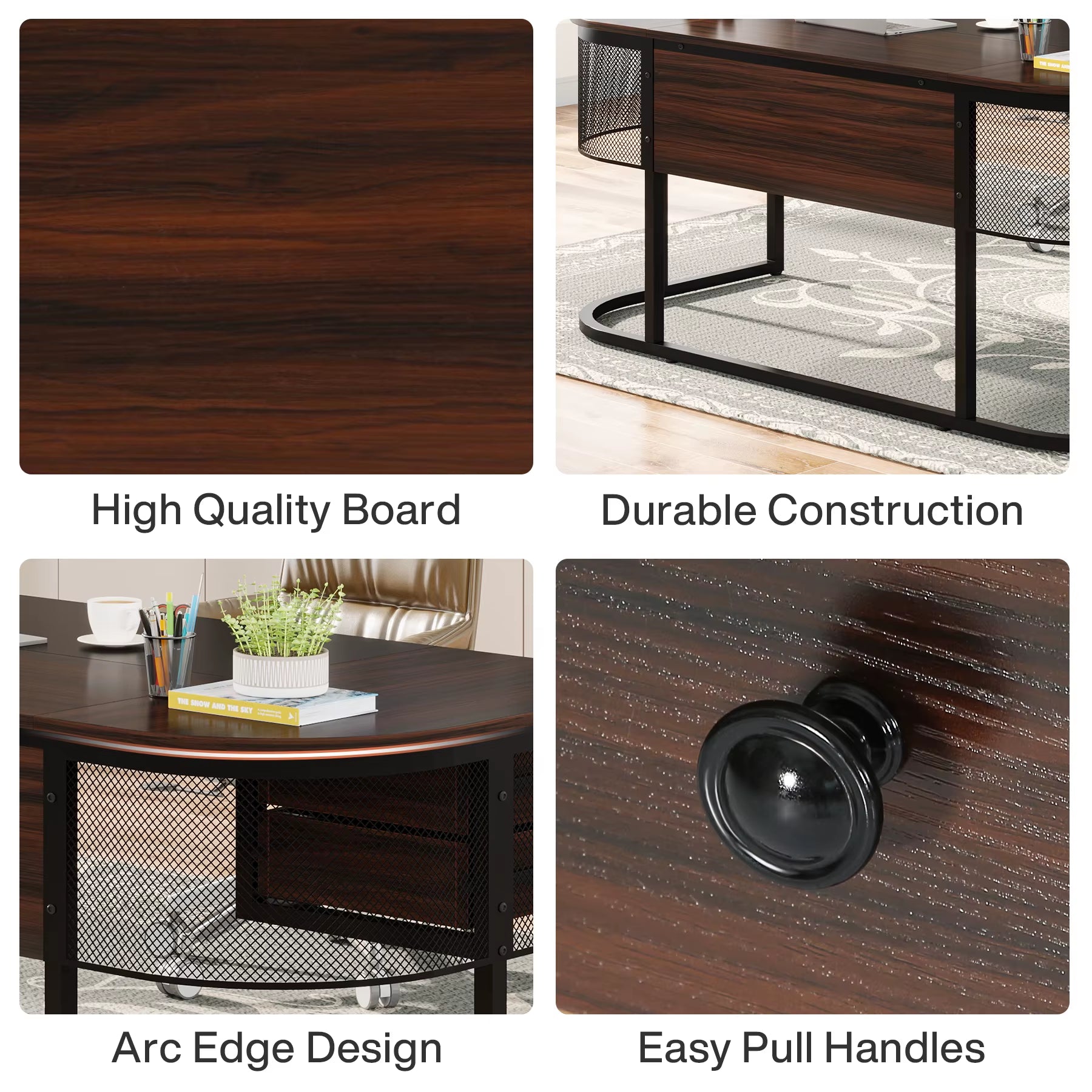 63-Inch Executive Desk with 4 Drawers, Large Office Desk Computer Desk, Business Furniture Desk Workstation