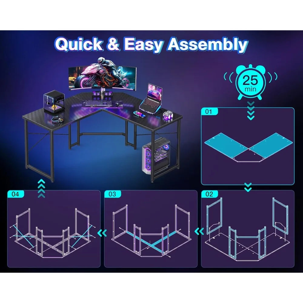 L-Shaped Gaming Desk: Corner Computer Desk for Home Office, Durable Small Space Workstation